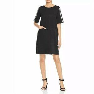 Le Gali Size S Mindy Side Stripe Shift Dress LBD Short Sleeve White Stripe